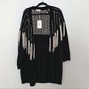 ENTRO - Open Front Fringe Cardigan